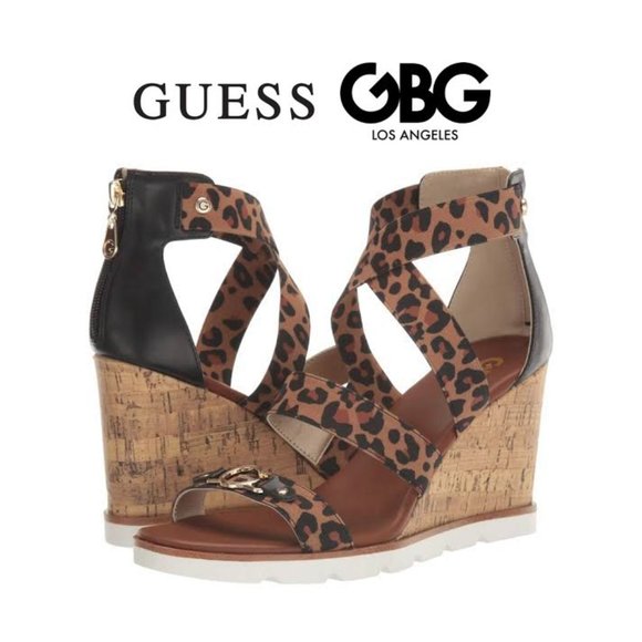 NIB G by GUESS GBG LOS ANGELES Women 8 ROXAN Wedge Heel Cheetah Leopard Sandals - Picture 1 of 8